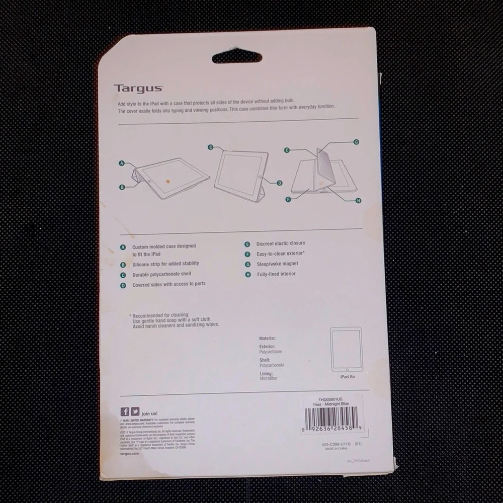 🌟FREE🌟 NWT Targus Triad Portfolio Case Tri-fold Stand Cover iPad Air Royal Blue